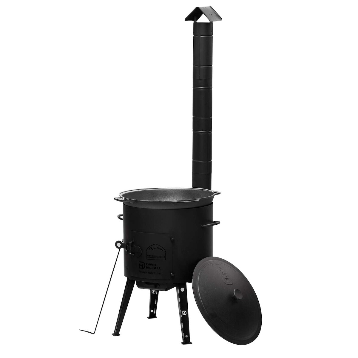 4BIG.fun Ø36 Uchag 2mm stahl Utschak mit Abzugsrohr Utschag Kochen im Freienofen 10L Gusseisen Kazan mit Gusseisen Deckel Kasan Feuerstelle Feldküche Image