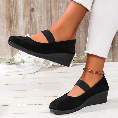 TEMU Women's Classic Solid Heightening Shoes - Soft Sole Wedge Bottom Slip-on Women's Shoes With Back Strap Design Image
