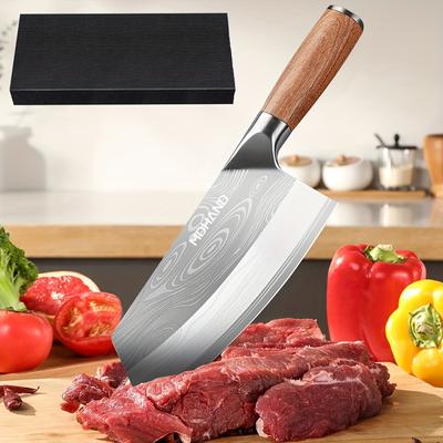 TEMU Knife 8 Chinese Chopping Knife For Meat Cutting And Vegetable Chopping Steel Sharp Ergonomic Wood Cooking Knife Knives Box Image