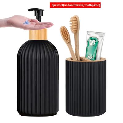 TEMU 2pcs/set Hand Foaming Soap Dispenser Bottle With Toothbrush Toothpaste Holder Hand Dispenser Pump Liquid Dispenser Image