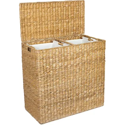 Oversized Dual Hampers with Lid - Handwoven Natural Seagrass Fiber Compartment Laundry