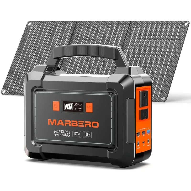 Solar Generator 167Wh Camping Portable Power Station 200W Peak with Foldable Solar Panels 30W
