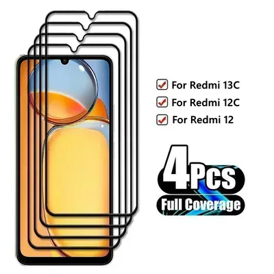 4Pcs Glass For Xiaomi Redmi 13C Tempered Glass For Redmi 13C 12C 12 Screen Protector HD Protective