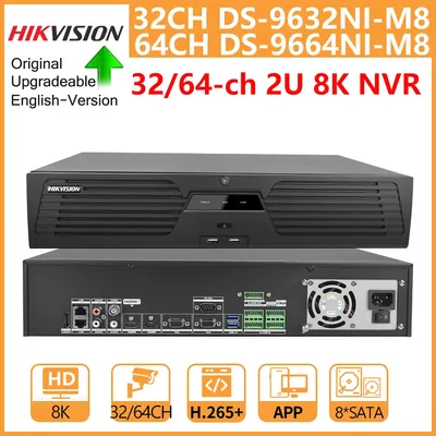 Hikvision 8K NVR 2U 8-SATA 2-HDMI 2-VGA 32-CH DS-9632NI-M8 64-CH DS-9664NI-M8 Supports RAID Network