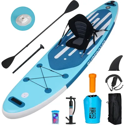 11' Inflatable Stand Up Paddle Board with Kayak Seat, Non-Slip Deck SUP Paddle Board with Premium