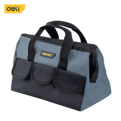 Deli 16in Gray Tool Bag, Multi-Compartment Design with Durable Material, Perfect for Tool Storage and Easy Portability
