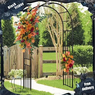Moccha Garden Arch Arbor Trellis, 7.2Ft Outdoor Steel Arbor with Stakes, Metal Archway for Climbing