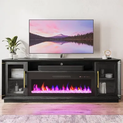74" Extra Large TV Stand for TVs Up To 85", Media Console Table with 42" Electric Fireplace Heater,