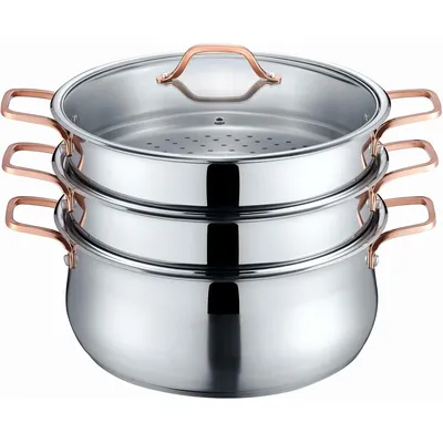 CONCORD Premium Stainless Steel 3 Tier Steamer w/Rose Gold Handles 34 cm