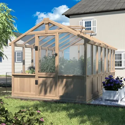 8' x 14' Wooden Greenhouse for Outdoor, Heavy Duty Green House with Ventilated Window and Lockable