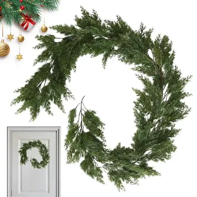 Artificial Christmas Garland Realistic Cedar Christmas Garland For Mantle 1.9m/6.23 Ft Evergreen