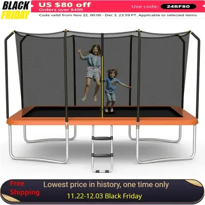 8 FT x 14 FT Rectangular Trampoline with Enclosure, Ladder, Double-Side Galvanized Steel Frame,