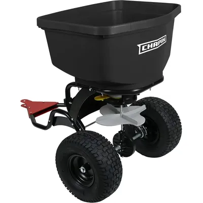 8622B Made in The USA 150-Pound Tow and Pull Behind Spreader with Auto-Stop Dual Impeller That Stops