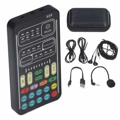 i9 Recording Mini Sound Card Voice Changer Set Colorful LED Lights for Live Streaming Multiple Audio