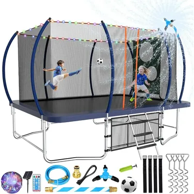 8 FT x 14 FT Rectangular Trampoline with Enclosure, Ladder, Double-Side Galvanized Steel Frame,