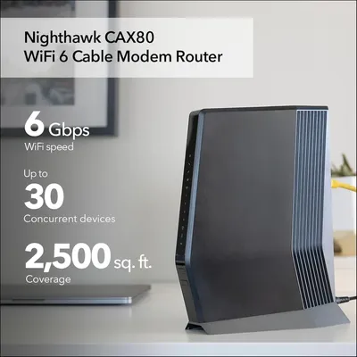 Nighthawk Cable Modem with Built-in WiFi 6 Router (CAX80) - Compatible All Major Providers incl.