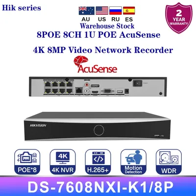 Hikvision Series 1U 8CH 8POE AcuSense 4K NVR DS-7608NXI-K1/8P Facial Recognition Smart Playback SATA