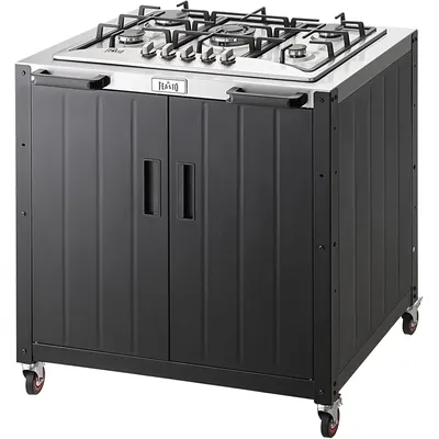 Movable Outdoor Gas Stove Stainless Steel Top with Cabinet, 5 Burners with 36,200 BTUs, Outdoor