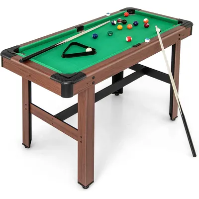 Pool Table, 48 Inch Wooden Billiard Tables with 16 Balls, 2 Cue Sticks, 2 Chalks and Brush, Snooker