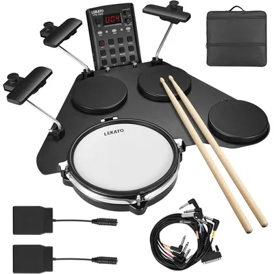 Electronic Drum Set, Portable Electric Drum Set for Beginner with Quiet Mesh Snare Drum Pads, 220+