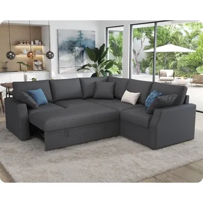 Sofa Bed, 85 Inch Sleeper Couch with Storage Seat, L Shaped Pull Out Sectional Couches for Living