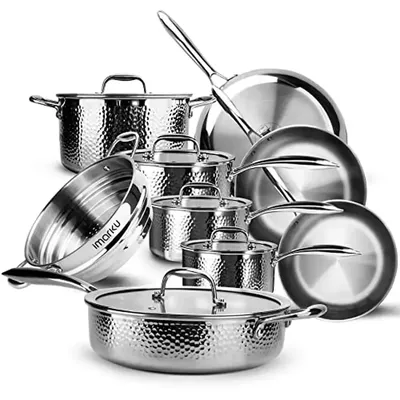 14PCS Tri-Ply Clad Stainless Steel Cookware Sets with Hangered Handle and Lids Corrosion-Resistant