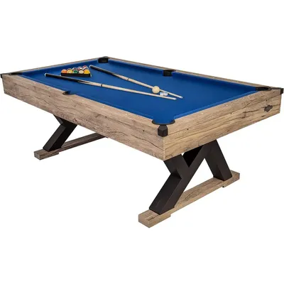 84” Billiard Table with Rustic Blond Finish, K-Shaped Legs and Royal Blue Cloth