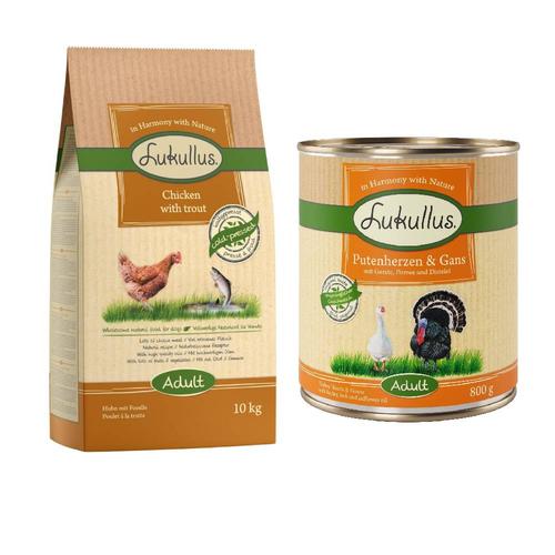 Lukullus Kaltgepresst Kombi-Paket: 10 kg Trockenfutter + 24 x 800 g Nassfutter - Adult Huhn &...