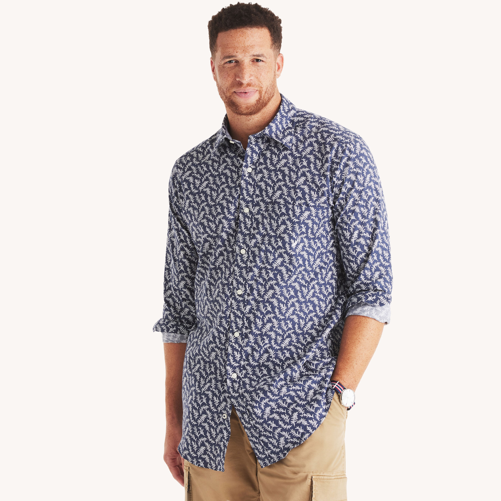 Nautica Men's Big & Tall Printed Shirt 482 (Stellar Blue Heather), 2XLT