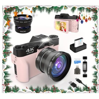 TEMU 4k Digital Camera, 48mp Vogging Camera For With 3.0 Inches 180Â° Flip Screencompact Camera, 16x Digital , Wifi Funition, , 32gb Tf Card, 1 Lens And 1batterie, With Card Reader