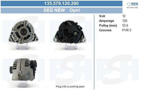 BV PSH Generator 135.579.120.280 12V 120A für OPEL 1202195 95515955 13266810 Image