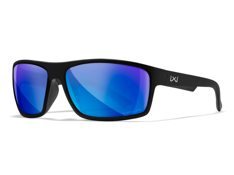 Wiley X WX Peak Sunglasses Matte Black Frame Peak XL Captivate Pol Blue Mirror Lens ACPEA19XL