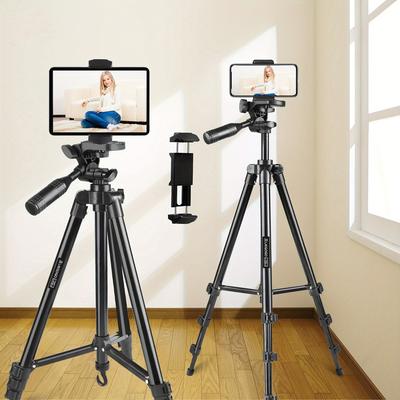 "TEMU Uegogo 51" Lightweight Tripod With Adjustable Height, Retractable Phone Clip - Ideal For Tablets & Smartphones, Includes Storage Bag - Video, Photography & Live Streaming" Image