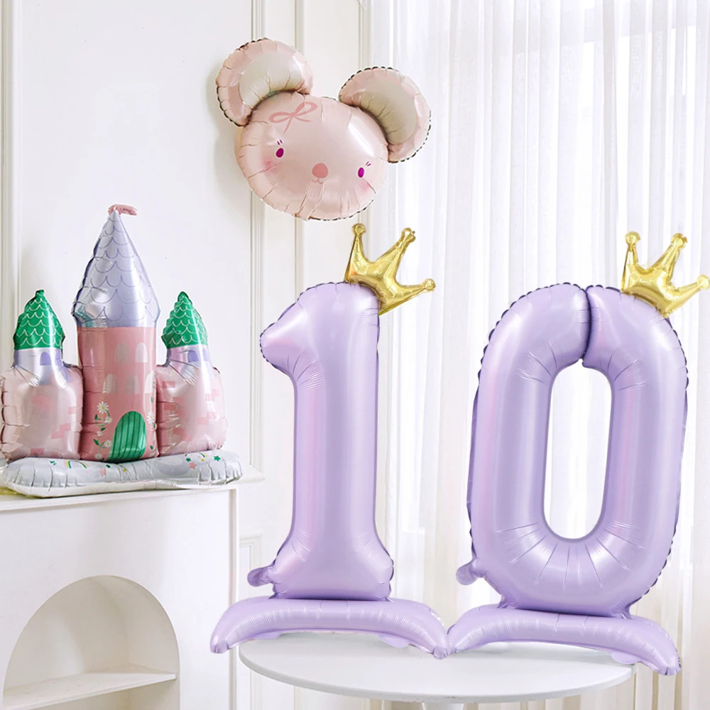Helllila Zahlenballons 42 Zoll Ziffernballons aus Aluminiumfolie mit Krone Kindergeburtstag Hochzeit Party Zuhause DIY Dekoration Requisiten Image