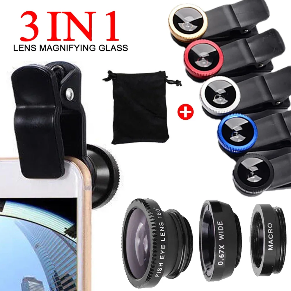 Fisch-Augen-Objektiv, 3-in-1, mit Clip, 0,67 x Weitwinkel-Zoom, Fisheye-Makro-Objektive, Kamera-Kits, universell Objektiv für iPhone 16, Xiaomi, Huawei Image