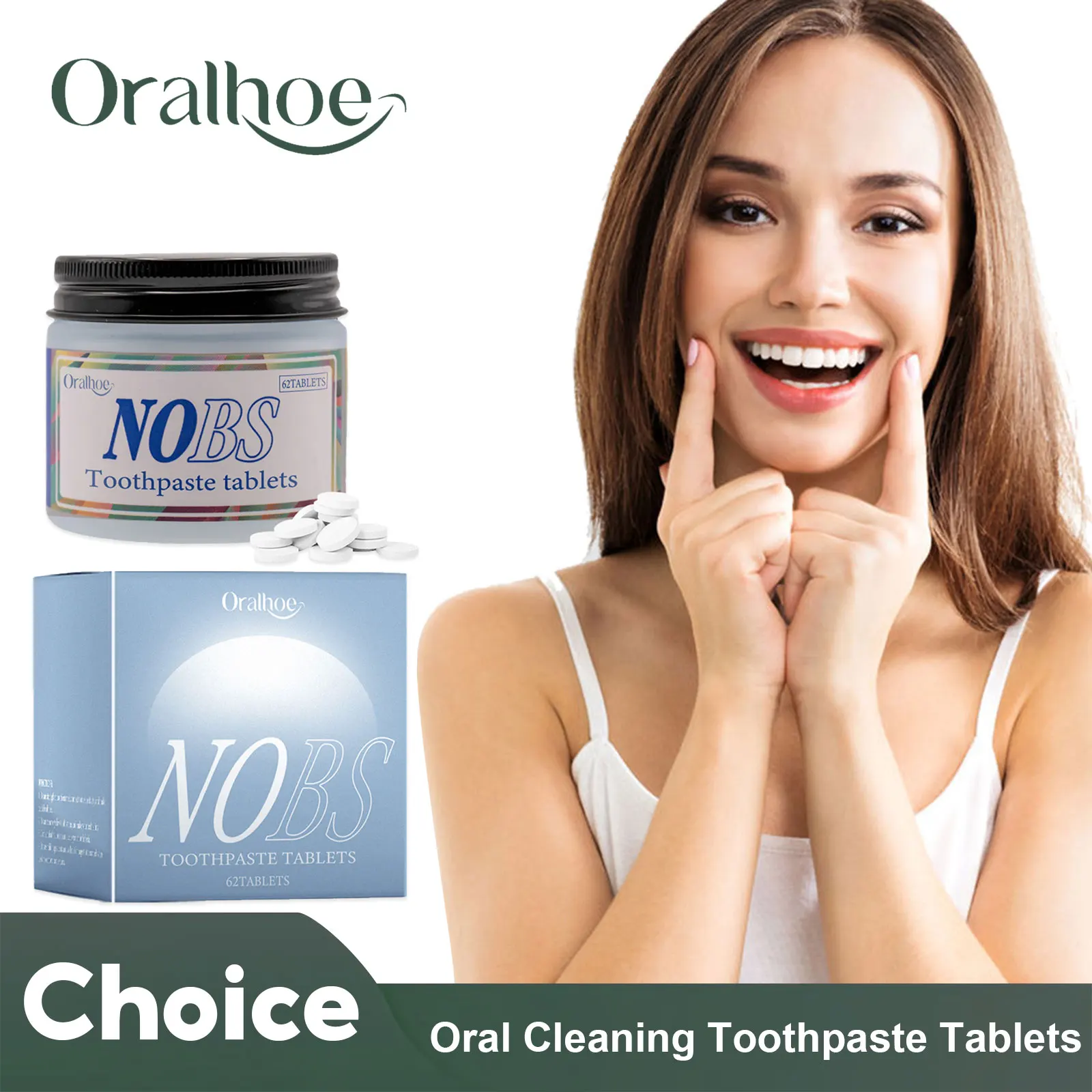 Aufhellende Zahnpasta-Tabletten, frischer Atem, Mundwasser, entfernt Mundgeruch, Rauchflecken, verhindert Karies, Mundhygiene, Reinigung, Pflege Image