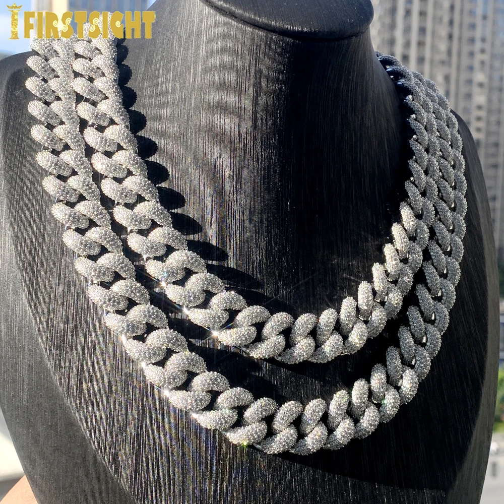 2024 neue Silber Farbe Schwere Chunky Prong Cuban Link Kette Halskette für Männer 15mm Iced Out Bling Charms Hip Hop schmuck
