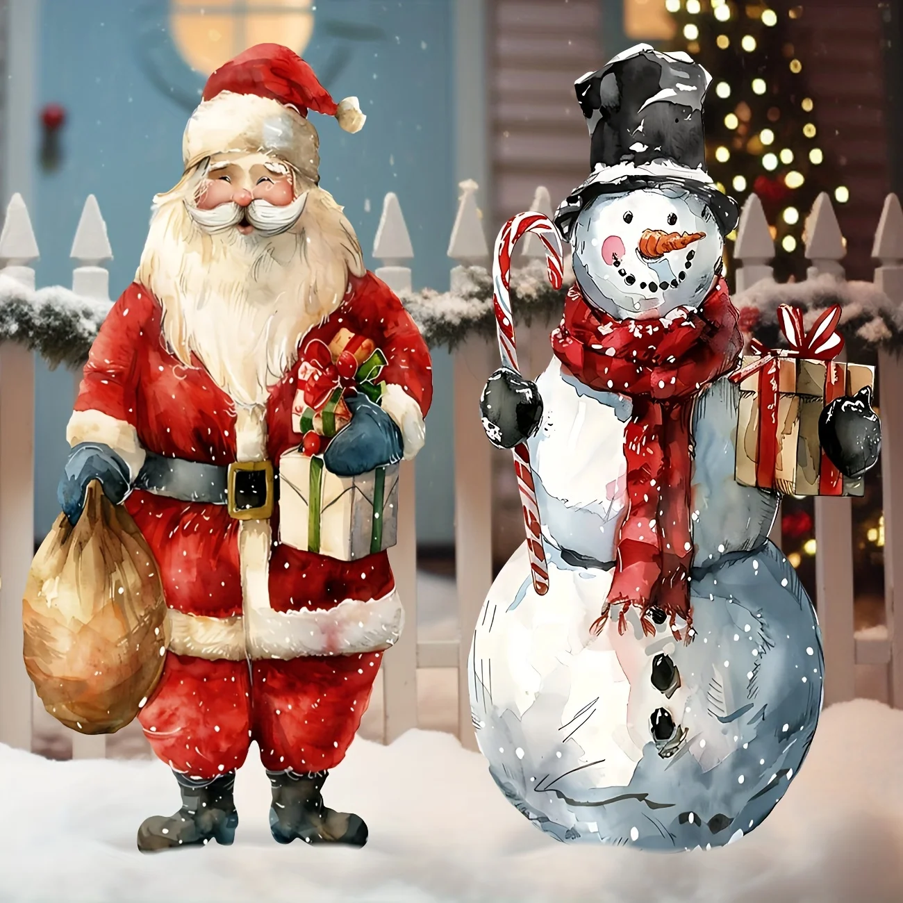 2 Stücke Vintage Weihnachtsdekorationen Outdoor Weihnachtsmann Schneemann Hofschild Weihnachtsdekoration Winterschilder für Rasen Haustür Garten Haus