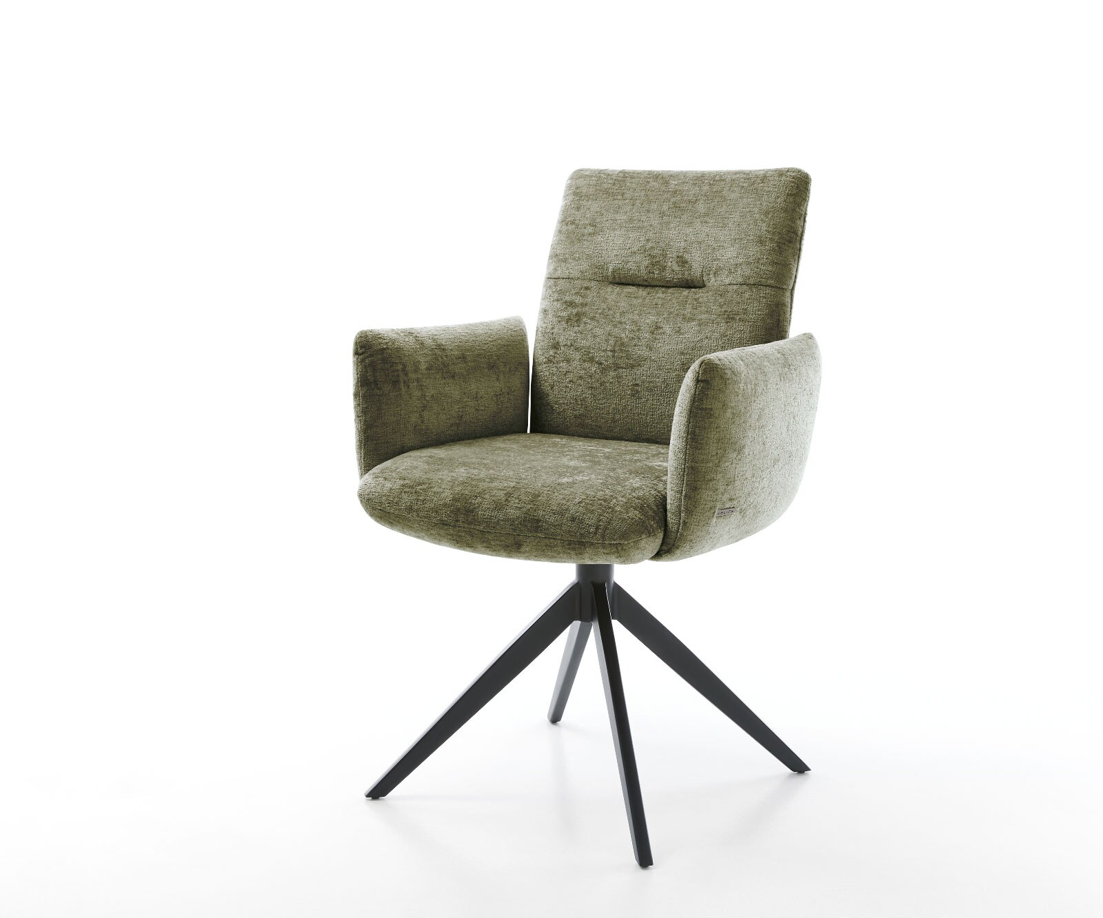 DELIFE Drehstuhl Jova-Flex mit Armlehnen Chenille Olive Kreuzgestell breit Schwarz 360° drehbar Wippfunktion Taschenfederkern, Esszimmerstühle Image