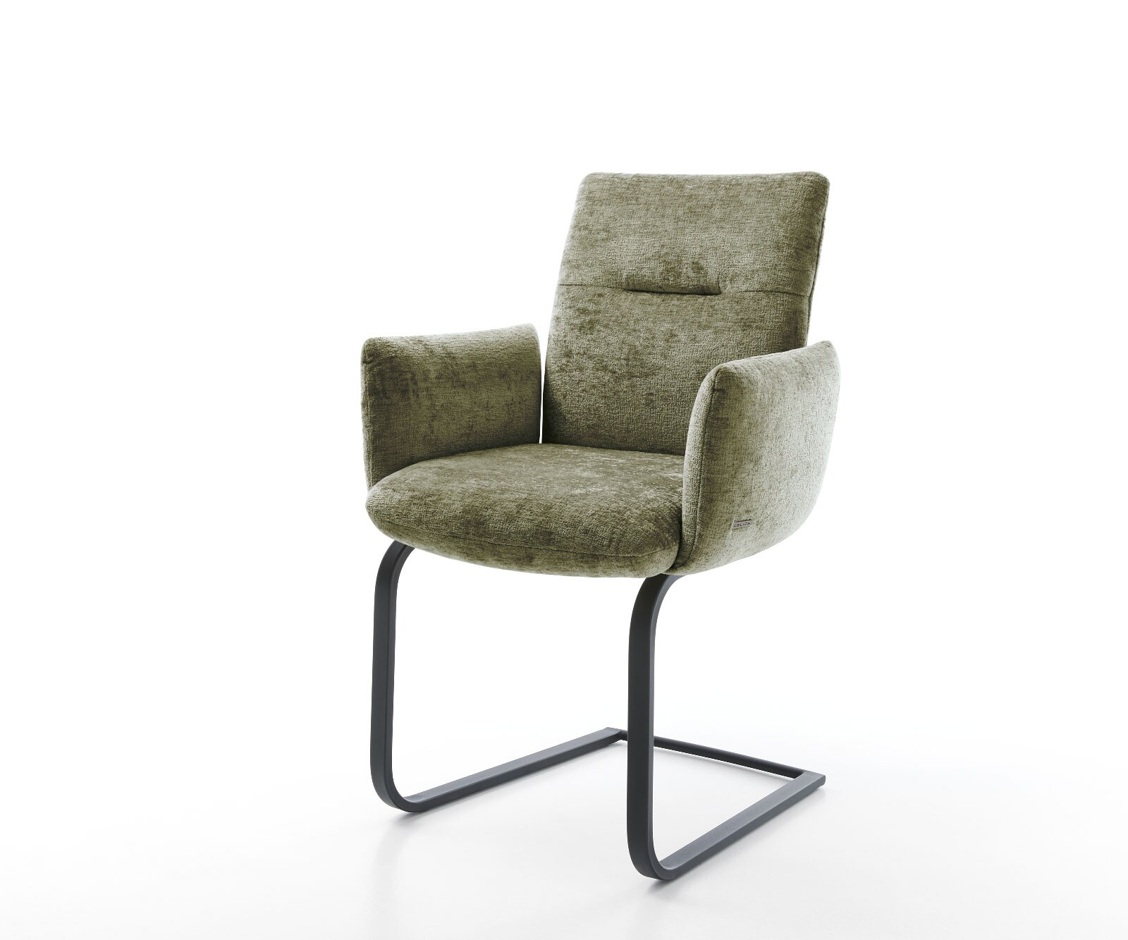 DELIFE Freischwinger Jova-Flex mit Armlehnen Chenille Olive Freischwinger flach Schwarz Taschenfederkern, Esszimmerstühle Image