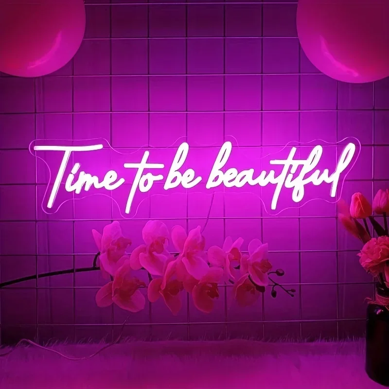 Time To Be Beautiful Neon Sign Dimmable LED Neon Light for Beauty Salon Nail Shop Makeup Vanity Bar Skincare Room Wall Art Decor