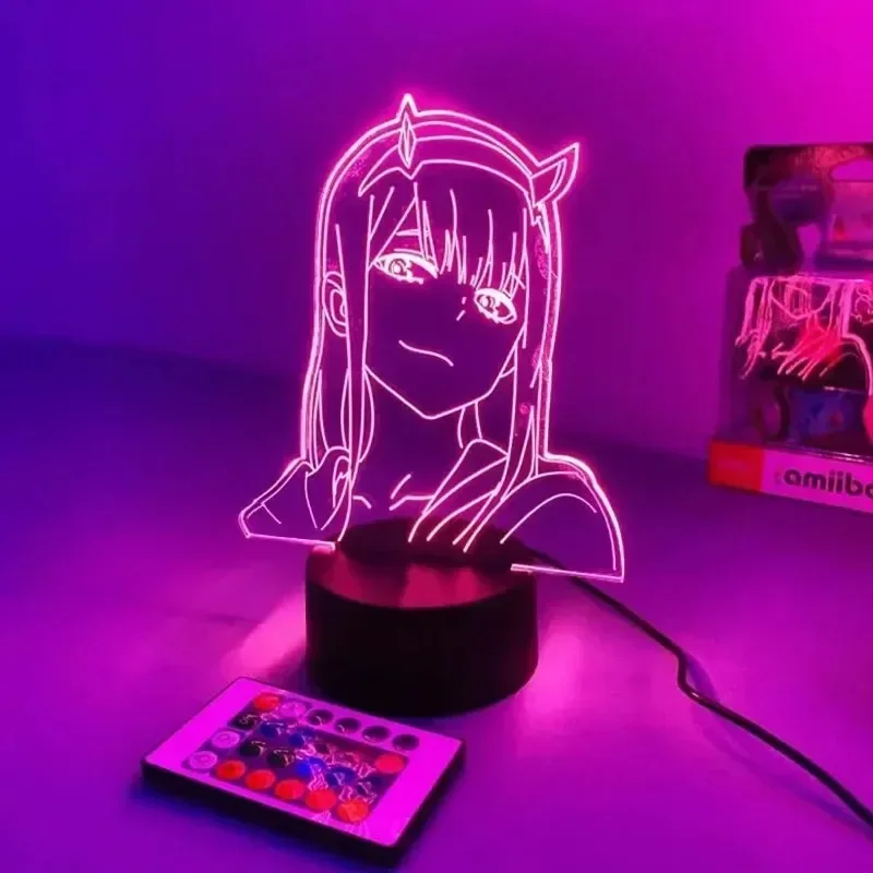 Zero Two Anime Night Light Action Figure 3D LED Cambia colore Giocattoli Darling in The Franxx Modello Lampada da scrivania in acrilico Regalo di Natale