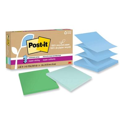 Post-it Notes Super Sticky 100% Recycled Paper Super Sticky Notes, 3" x 3", Oasis, 70 Sheets/Pad, 6 Pads/Pack (MMMR330R6SST) Pack of 12 Post-it® Self-