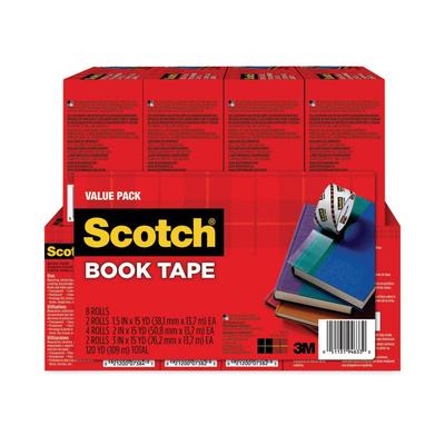 Scotch Book Tape Value Pack, 3" Core, (2) 1.5" x 15 yds, (4) 2" x 15 yds, (2) 3" x 15 yds, Clear, 8/Pack (MMM845VP) Each Scotch® Tapes