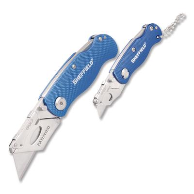 Sheffield Folding Lock Back Utility Knife Set, 1 Standard, 1 Mini, Blue (GNS12117) Each Knives & Multi-Purpose Tools