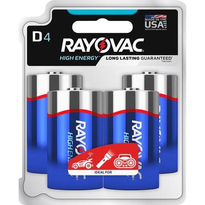 Rayovac High Energy Premium Alkaline D Batteries, 4/Pack (RAY8134TK) Pack of 4 Rayovac® Batteries & Battery Chargers