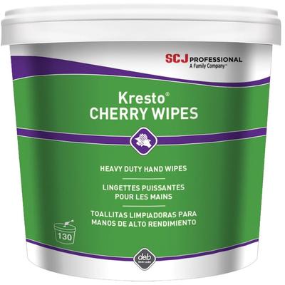 SC Johnson Hand Wipes, 130-Wipe Bucket, Cherry, 10"X12" , White/Red (SJNKCW130W) Each Cleaning Wipe