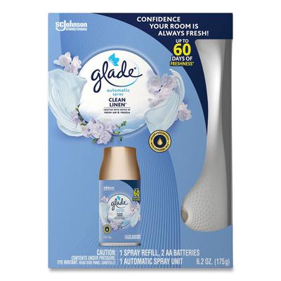 Glade Automatic Spray Starter Kit, Spray Unit and Refill, White/Gold, Clean Linen (SJN329349KT) 1 Kit Glade® Air Freshener Dispensers