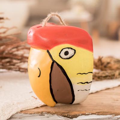 'Hand-Carved and Painted Bird-Themed Folk Art Wood Wall Mask'
