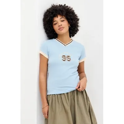 UO Ohio V-Neck Baby T-Shirt - Blue XS at Urban Outfitters
